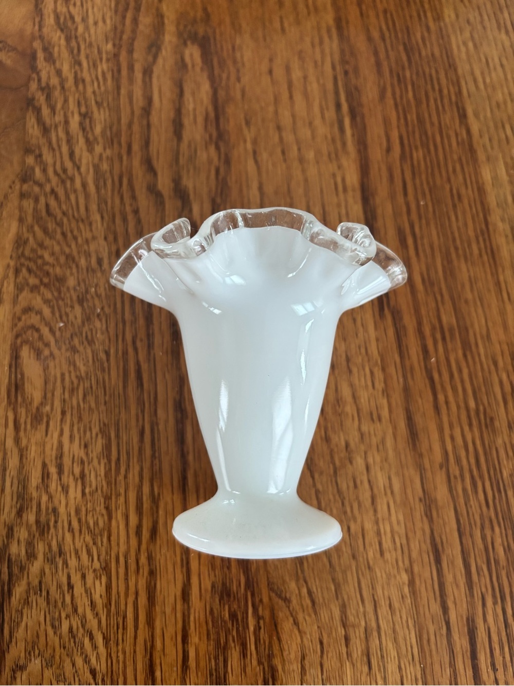 Fenton White Glass Ruffled Vase